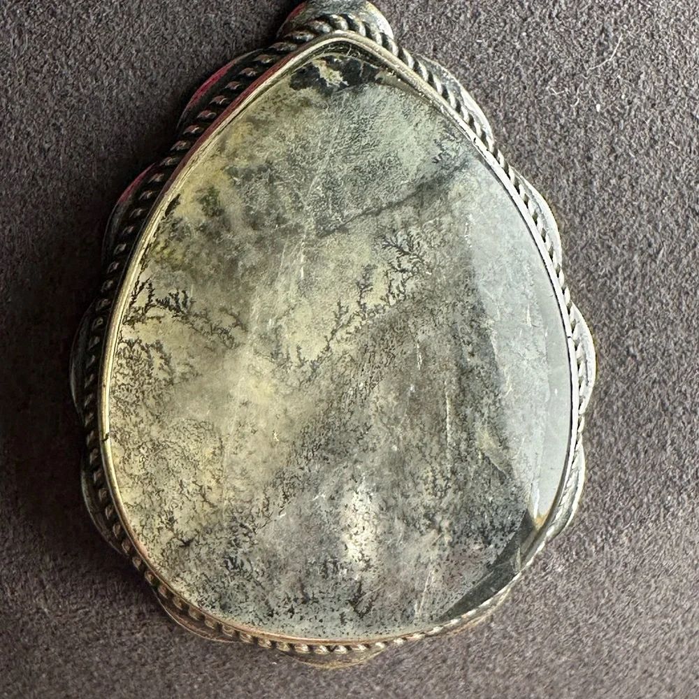 Dendritic Agate Teardrop Pendant in Silver 925 Setting on Silver 925 Chain - Picture 10 of 16